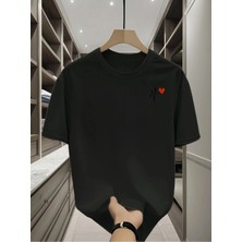 Unisex Oversize Baskılı Pamuklu Bisiklet Yaka Kısa Kollu Siyah T-Shirt