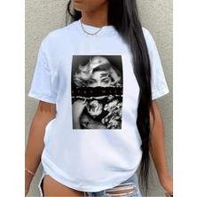 Unisex Oversize Baskılı Pamuklu Bisiklet Yaka Kısa Kollu Beyaz T-Shirt Stay Wild