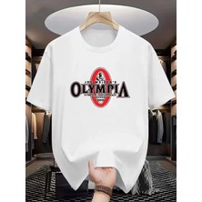 Unisex Oversize Baskılı Pamuklu Bisiklet Yaka Kısa Kollu Beyaz T-Shirt Olympıa