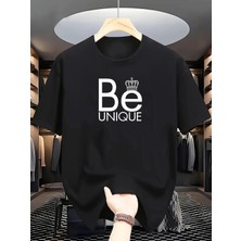 Unisex Oversize Baskılı Pamuklu Bisiklet Yaka Kısa Kollu Siyah T-Shirt Be
