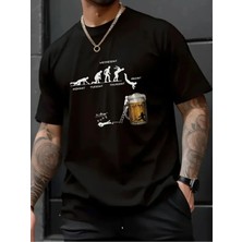 Unisex Oversize Baskılı Pamuklu Bisiklet Yaka Kısa Kollu Siyah T-Shirt Haftalık Durum