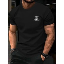 Unisex Oversize Baskılı Pamuklu Bisiklet Yaka Kısa Kollu Siyah T-Shirt King