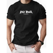 Unisex Oversize Baskılı Pamuklu Bisiklet Yaka Kısa Kollu Siyah T-Shirt Pitbull