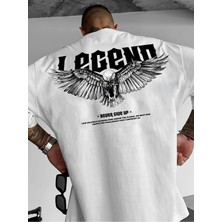 Unisex Oversize Baskılı Pamuklu Bisiklet Yaka Kısa Kollu Beyaz T-Shirt Legend