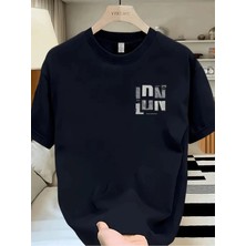 Unisex Oversize Baskılı Pamuklu Bisiklet Yaka Kısa Kollu Siyah T-Shirt Ldn