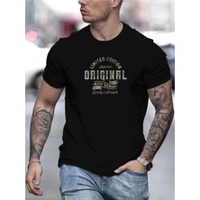 Unisex Oversize Baskılı Pamuklu Bisiklet Yaka Kısa Kollu Siyah T-Shirt Orginal