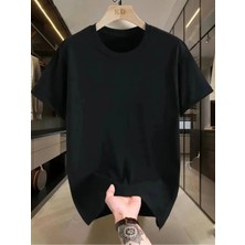 Unisex Oversize Baskılı Pamuklu Bisiklet Yaka Kısa Kollu Siyah T-Shirt
