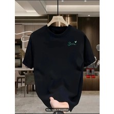 Unisex Oversize Baskılı Pamuklu Bisiklet Yaka Kısa Kollu Siyah T-Shirt Smile