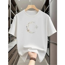 Unisex Oversize Baskılı Pamuklu Bisiklet Yaka Kısa Kollu Beyaz T-Shirt Türk Bayrağı
