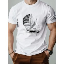 Unisex Oversize Baskılı Pamuklu Bisiklet Yaka Kısa Kollu Beyaz T-Shirt Tekne