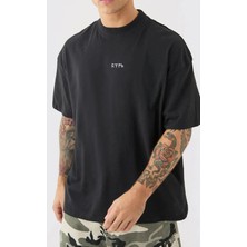 Unisex Oversize Baskılı Pamuklu Bisiklet Yaka Kısa Kollu Siyah T-Shirt Türkiye