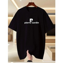 Unisex Oversize Baskılı Pamuklu Bisiklet Yaka Kısa Kollu Siyah T-Shirt