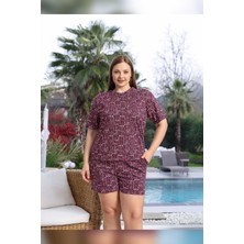 Aydoğan Kadın Lara Büyük Beden Şortlu Cotton Vişne Pijama Takım 0151