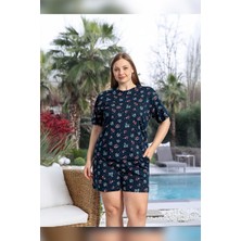 Aydoğan Kadın Lara Büyük Beden Şortlu Cotton Lacivert Pijama Takım 0156