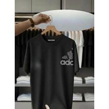 Unisex Oversize Baskılı Pamuklu Bisiklet Yaka Kısa Kollu Siyah T-Shirt Addi