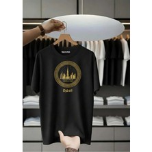 Unisex Oversize Baskılı Pamuklu Bisiklet Yaka Kısa Kollu Siyah T-Shirt Ducai