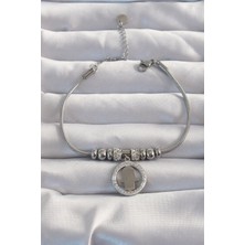 Aydogan's 316L Çelik Gümüş Renk Zirkon Taş Aksesuarlı Fatma Ana Eli Bileklik - TJ-BB6234