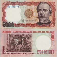 Banknoting Peru 5000 Intis 1985 Madenciler Temalı Çil.
