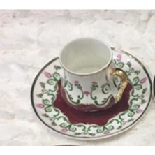 Es Dekor Ince Osmanlı Çiçekli Kahve Fincanı ( 90 cc Dir.) 1 Kişilik  Beyaz Gold Elde Yıkayınız.