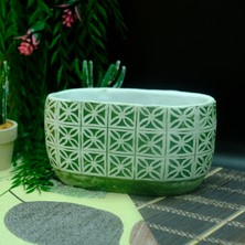 BGG Kare Çiçek Desenli Oval Beton Saksı