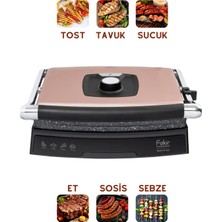 Fakir Yüksek Isı Teknolojili 2000W Elektrikli Izgara ve Tost Makinesi 6 Dilim Pişirme Yüzeyli Pratik Yağ Hazneli 180 Derece Açılabilir