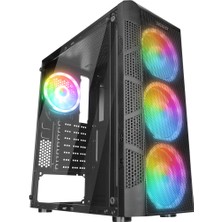 Erdo Ticaret Everest Crest-V1, Mesh, Psu Yok, 4X12CM Rgb Fan, Temperli Cam Yan Panel, Atx, Gamıng Kasa