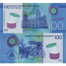 Banknoting Nikaragua 100 Kordoba 2014 Polymer Çil.