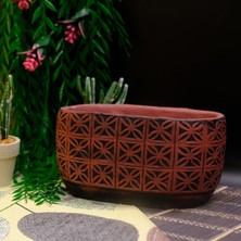 BGG Kare Çiçek Desenli Oval Beton Saksı