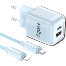Volty Hızlı Şarj Adaptörü 35W Gan + iPhone Kablo 30W Pd | Usb-C & Usb-A, Tablet & Telefon (MAVI-V0102018)