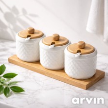 Yenilik Rüzgarı Bambu Standlı 3`lü Kaşıklı Baharat Seti