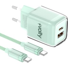 Volty Hızlı Şarj Adaptörü 35W Gan + Type-C Kablo 60W Pd | Usb-C & Usb-A, Laptop & Telefon (YEŞIL-V0102022)