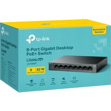 Erdo Ticaret Tp-Lınk LS108GP 8 Port Gıgabıt + RJ45 62W 250 Metre Poe Mesafe Metal Kasa