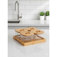 Atbyhome Naturel Bambu & Cam 9 Parça Kare Kahvaltılık Seti