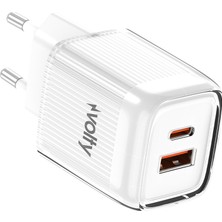 Volty Hızlı Şarj Adaptörü 35W Gan + iPhone Kablo 30W Pd | Usb-C & Usb-A, Tablet & Telefon (BEYAZ-V0102017)
