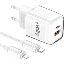 Volty Hızlı Şarj Adaptörü 35W Gan + iPhone Kablo 30W Pd | Usb-C & Usb-A, Tablet & Telefon (BEYAZ-V0102017)