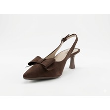 Kadın Kahverengi Süet Slingback Topuklu Ayakkabı