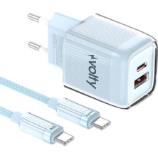 \"volty Hızlı Şarj Adaptörü 35W Gan + Type-C Kablo 60W Pd | Usb-C & Usb-A, Laptop & Telefon (MAVI-V0102021) \"