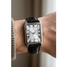Gant Silver Dikdörtgen Kasa Erkek Kol Saati | 28.5 mm Çelik Kasa, Siyah Deri Kordon, Beyaz Kadran