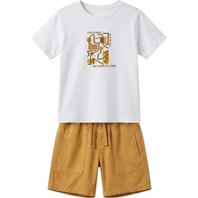 Nk Erkek Çocuk Takım Şortlu Tişört Seti Yazlık %100 Pamuklu Baskılı Rahat Günlük Kombin 2’li Takım