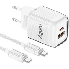 Volty Hızlı Şarj Adaptörü 35W Gan + Type-C Kablo 60W Pd | Usb-C & Usb-A, Laptop & Telefon (BEYAZ-V0102020)