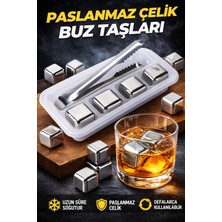 Eser Ticarett Paslanmaz Çelik Buz Taşı Seti 4’lü Maşalı Viski Taşı Içecek Soğutucu Tekrar Kullanılabilir