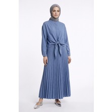 Armine Trend Pileli Etekli Kolları Lastikli Belden Kurdele Detaylı Etekli Ikili Takım Açık Mavi 25YT656