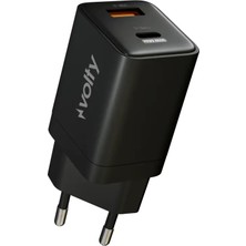 Volty Hızlı Şarj Adaptörü | 30W Pd Gan, Usb-C & Usb-A, iPhone & Samsung Uyumlu, 55GR (SIYAH-V0102009)