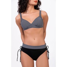Endeep Kadın Puantiye Desenli Bağcık Detaylı Toparlayıcı Siyah Bikini Takımı