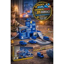 Toyfest Polis Garaj Oyuncak Seti 21 Parça Helikopterli Rampa Sistemli Kurulumlu Eğitici Otopark Oyunu