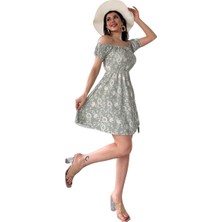 Decostyle Madonna Yaka Desenli Elbise-Yeşil