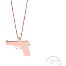 Bigakan Silah Kuru Sıkı Taşsız Model 925 Ayar Gümüş Kadın Kolye Rose Kaplama
