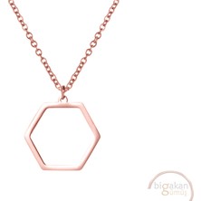 Bigakan Altıgen Origami Sade Şık Taşsız Model 925 Ayar Gümüş Kadın Kolye Rose Kaplama