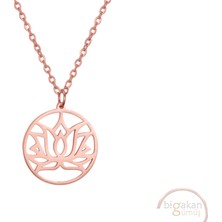 Bigakan Lotus Çiçeği Taşsız Model 925 Ayar Gümüş Kadın Kolye Rose Kaplama