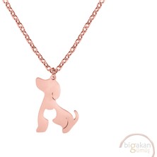 Bigakan Köpek Kedi Hayvan Sembölü Taşsız Model 925 Ayar Gümüş Kadın Kolye Rose Kaplama